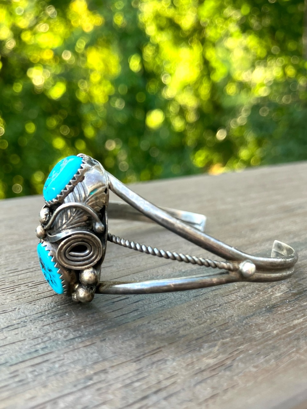 Vintage Navajo Sterling Silver & Natural Turquoise MAX C. Cuff Bangle Bracelet - Picture 7 of 14